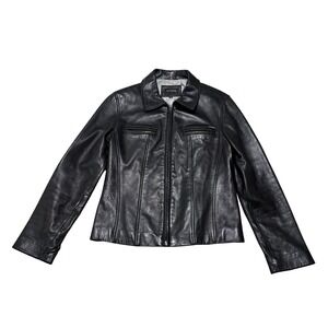 Vintage Y2K Guess Women's Soft Black Leather Jacket Moto Size Medium 19 x 24